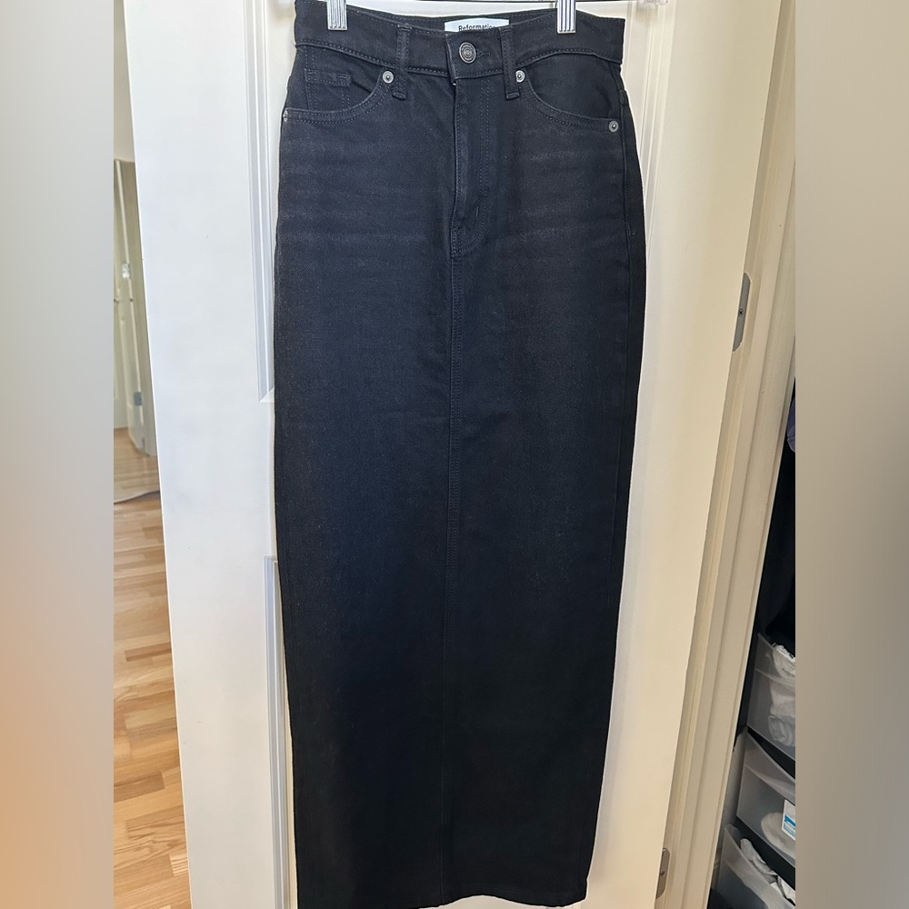 Reformation black maxi denim skirt